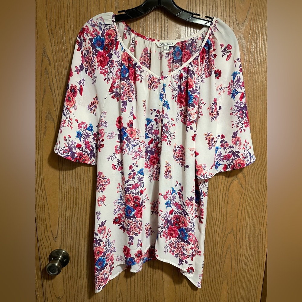 Floral Blouse with Red and Blue Floral Print